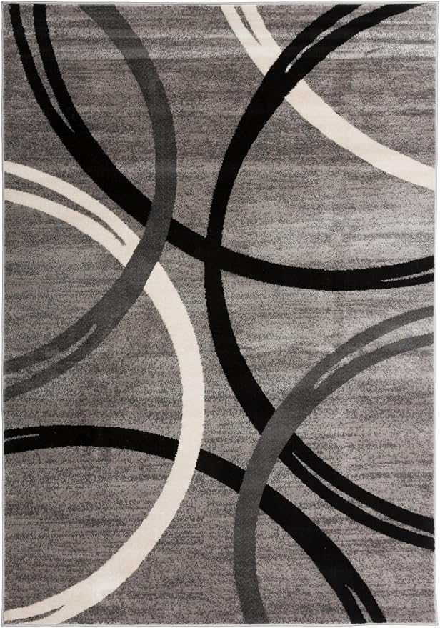 Rugshop Wavy Circles Non-Shedding Living Room Area Rug Gray 7'10" x 10'2"