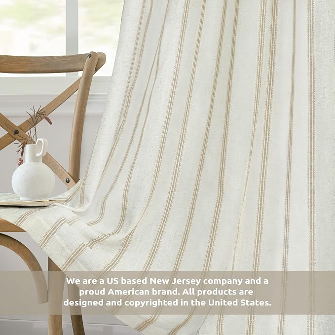 DriftAway Farmhouse Linen Stripe Blackout Curtains, Grommet, W52xL96, Beige | Blackout, Linen Texture, Stripe Pattern, Rod Pocket & Back Tab, Two Layers, Bedroom Living Room Use, Sound Reducing Design