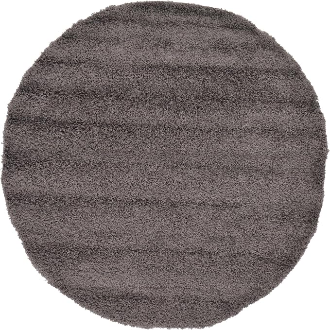 Unique Loom Solid Shag Collection Area Rug (6' 1" Round, Graphite Gray)