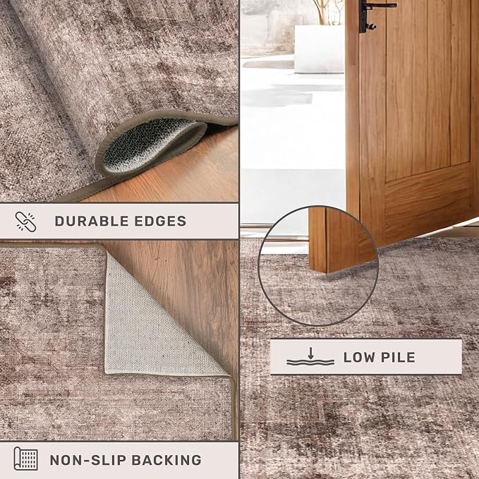 2'6" x 8' Washable Red Brown Hallway Runner Rug, Non-Slip Low-Pile