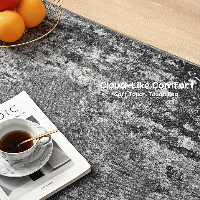 3x10 Black Rug Runners for Hallways Kitchen Runner Rug Non Slip Washable Black Long Runner Rugs with Rubber Backing Soft Abstract Carpet Runner for Bedroom, Kitchen, Bathroom, Entryway