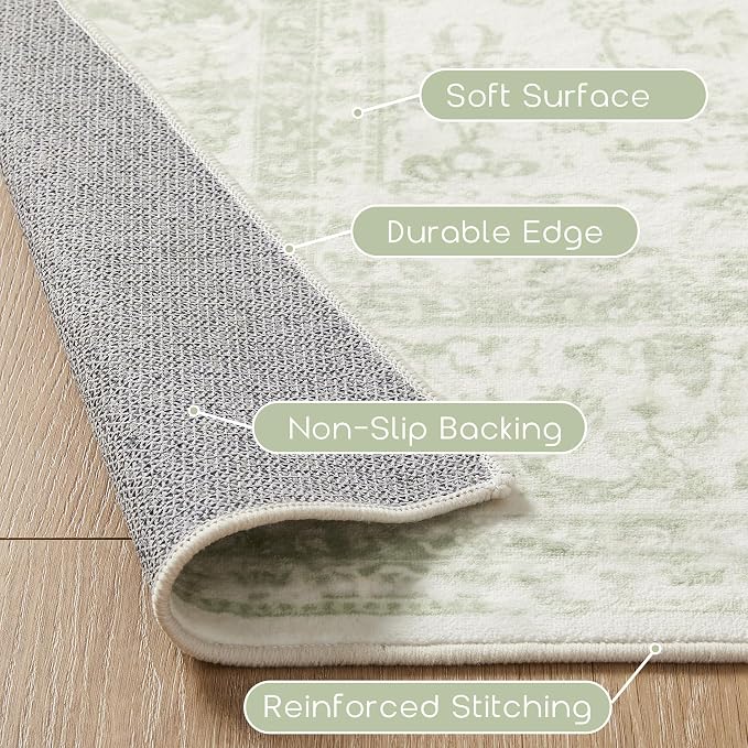 Sage Green Boho Front Door Mat for Indoor Entrance Washable Non Slip Cute Vintage Floral Aesthetic Area Rugs for Entryway Entry 4x6