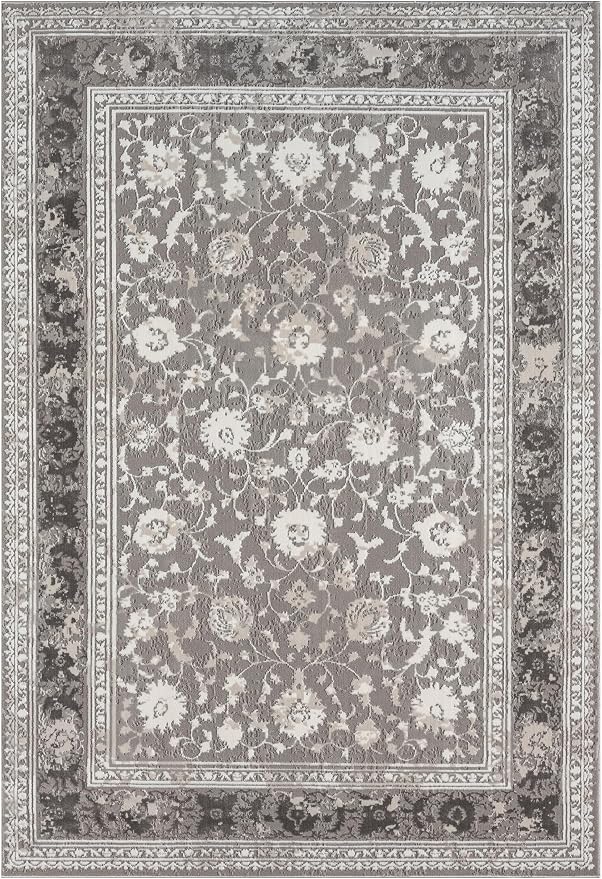 Amber Traditional Floral Area Rug for Living Room, 5x7 Vintage Persian-Inspired Gray Rug, Medium Pile Stain Resistant Carpet for Bedroom, Dining Room or Kitchen (5' x 7', Gray)