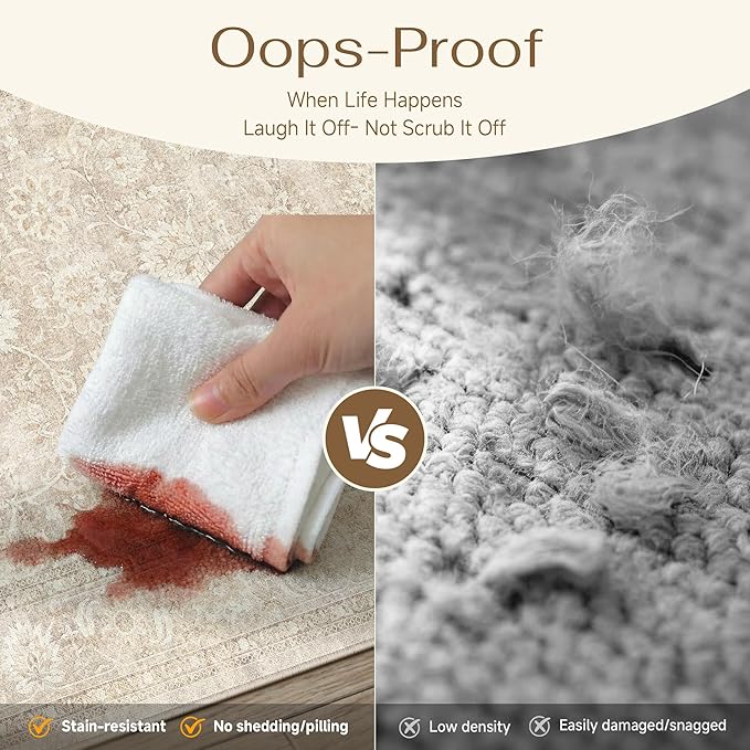 PureCozy 2x3 Beige Entryway Area Rug Vintage Washable Non Slip Indoor Door Mat Kitchen Office Distressed Carpet Low Pile Soft Retro Accent Throw Rug for Dining Room Bathroom Laundry