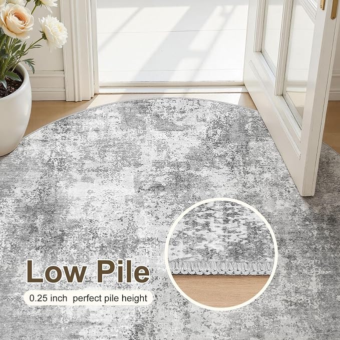6Ft Round Area Rug for Living Room, 6x6 Washable Rugs Non-Slip Soft Large Modern Abstract Pattern Low Pile Carpet for Bedroom Indoor Floor Nursery Home Decor - Grey