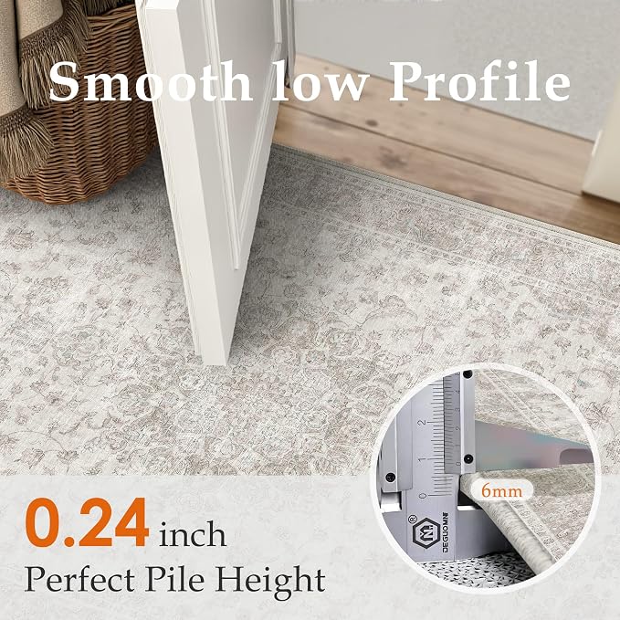 PureCozy 12x15 Area Rug Washable Neutral Beige Vintage Floral | Non Slip, Soft Low Pile, Extra Large Carpet for Living Room, Bedroom, Dining Room, Farmhouse Decor