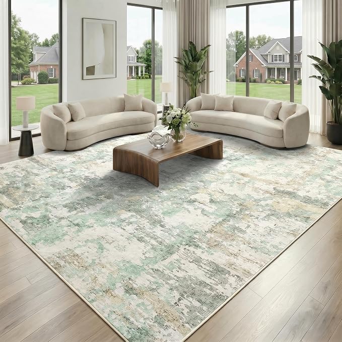 GarveeHome 6x9 Abstract Area Rug Neutral Washable Living Room Bedroom Rug | Soft Low Pile Non Slip Accent Rug for Living Room, Dining Room, Modern Neutral Indoor Carpet