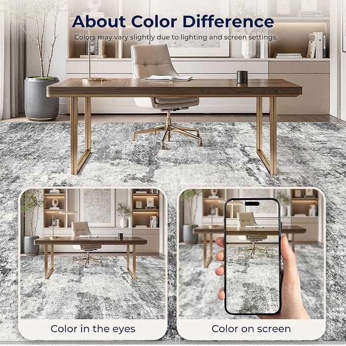 DMOYEST 5x8 Area Rug - Washable & Non Slip Indoor Rug for Living Room, Kid & Pet Friendly Abstract Low Pile Soft Carpet for Bedroom and Dining Room - Grey