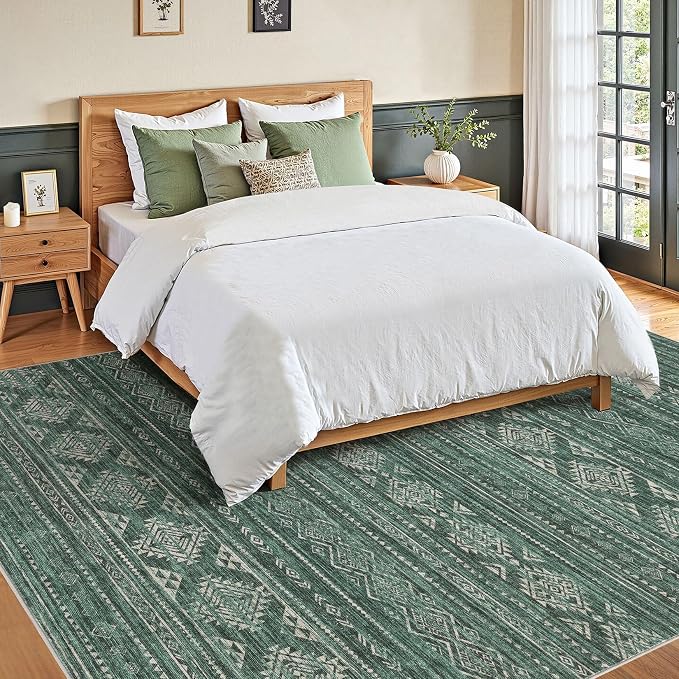 Nakagishi 8X10 Area Rugs Living Room: Washable Boho Large Neutral Modern Soft Farmhouse Green Rug Stain Resistant Indoor Floor Non-Slip Carpet for Women Home Enthusiasts Aged 25-45 - Bedroom Room