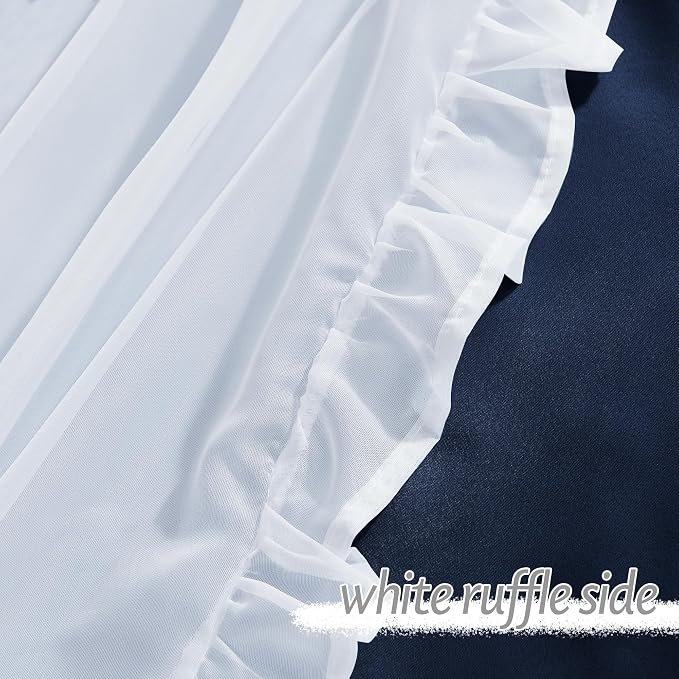 PONY DANCE Blackout Curtains for Living Room Decor Window Treatment Double Layer Drapes Ruffle Sheer Overlay Farmhouse Rustic Design, W 52 x L 84 Inches, Navy Blue, 2 Panels