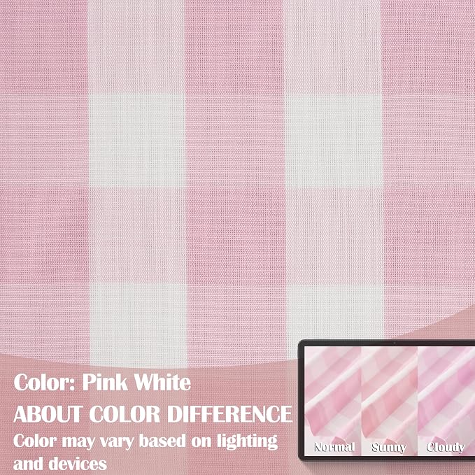 Pink White Buffalo Plaid Curtains for Girls Room 84 Inches Long | Semi Sheer Farmhouse Drapes,Yarn Dyed Fabric,Cottage Window Treatment for Bedroom Living Room,Rod Pocket,52"Wx84"L,Pack of 2