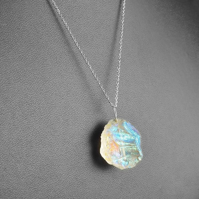 Natural Angel Aura Quartz Crystals Pendant Necklace, Cabochon Gemstone, Energy Healing Crystals, Birthday, Gift for Her, Gemstone Jewelry 18 inch AAA+ Quality