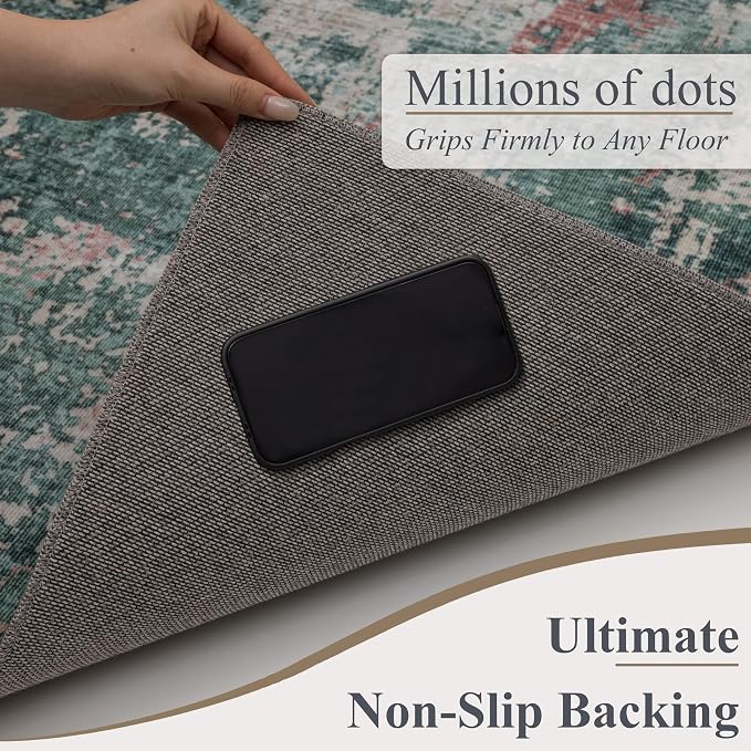 Sasttie 10x14 Soft Area Rug for Living Room, Modern Abstract Washable Large Carpet for Bedroom, with Non-Slip Backing, Pink and Green