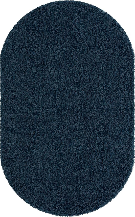 Unique Loom Solid Shag Collection Area Rug (5' 1" x 8' Oval, Sapphire Blue/ Navy Blue)