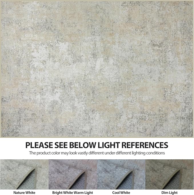 4x6 Area Rugs for Living Room Rug Washable: Abstract Rug for Dining Room Bedroom Carpet Non Slip 4 by 6 Indoor Modern Nursery Home Office Beige Grey