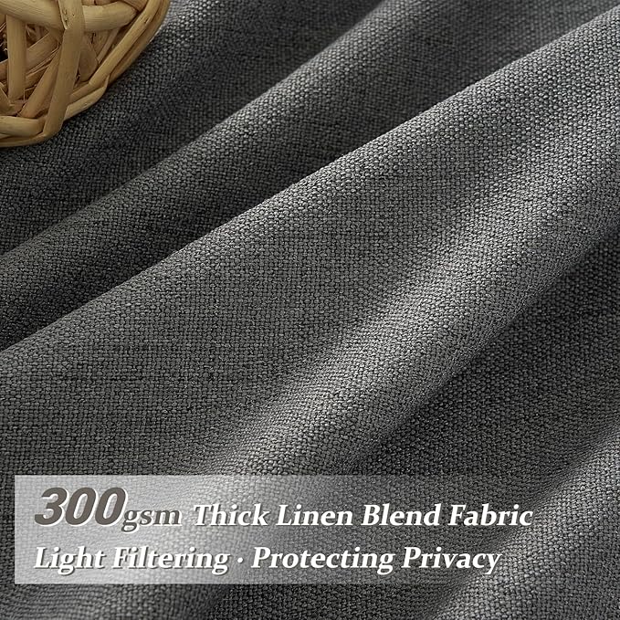Dark Gray Sheer 90 Inches Long Bedroom Curtains 2 Panels Set, Pinch Pleated Faux Linen Semi Through Privacy Sheer Curtain That Let Light in Dining Room Charcoal Grey 7-1/2 FT Luxury Drapes Hooks Rings