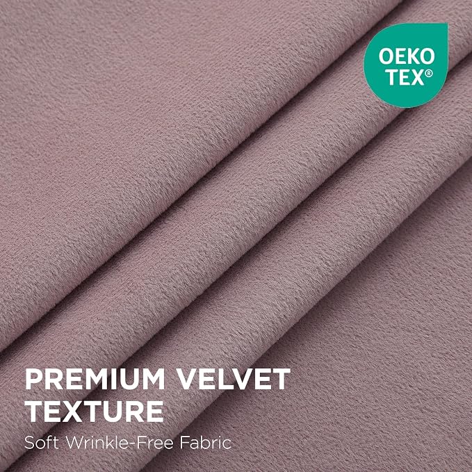 Joydeco 100% Blackout Velvet Curtains Pink 84 Inch Back Tab | Luxury Thermal Insulated Velvet Curtains for Bedroom Living Room, Soundproof Blackout Window Drapes