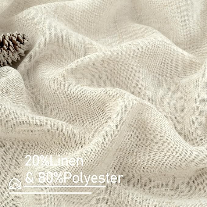 LAMIT Linen Curtains 40 Inch Length 2 Panels, Cream Ivory Semi Sheer Light Filtering Panels Back Tab and Rod Pocket Neutral Drapes for Basement/Window/Loft Room, 34 x 40 Inch