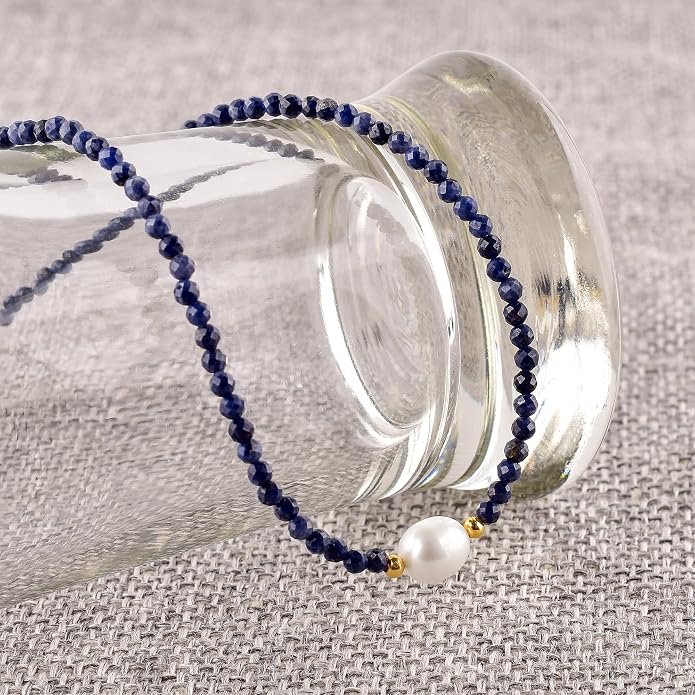 InfinityGemsArt Gemstone Gold Necklace For Women, Birthstone Natural Crystal Stone With Freshwater Pearl Beaded Jewelry, Gold Plated 18 Inch Chain