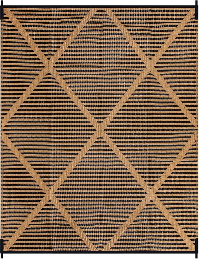 Lahome Outdoor Rug 8x10 Patio Waterproof, Plastic Straw Reversible Rv Outdoor Rugs for Camping, Large Indoor Outdoor Carpet for Porch Deck Backyard Camper Picnic, Brown 8'x10'