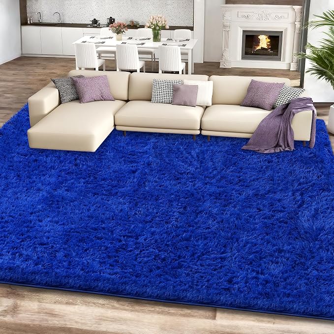 5x7 Blue Fluffy Shag Area Rugs for Living Room Bedroom Boys Kids | Ultra Soft Comfy, Fuzzy Shaggy Plush Carpet for Nursery Girls Teen Dorm, Modern Indoor Home Decor, Upgrade Non-Slip