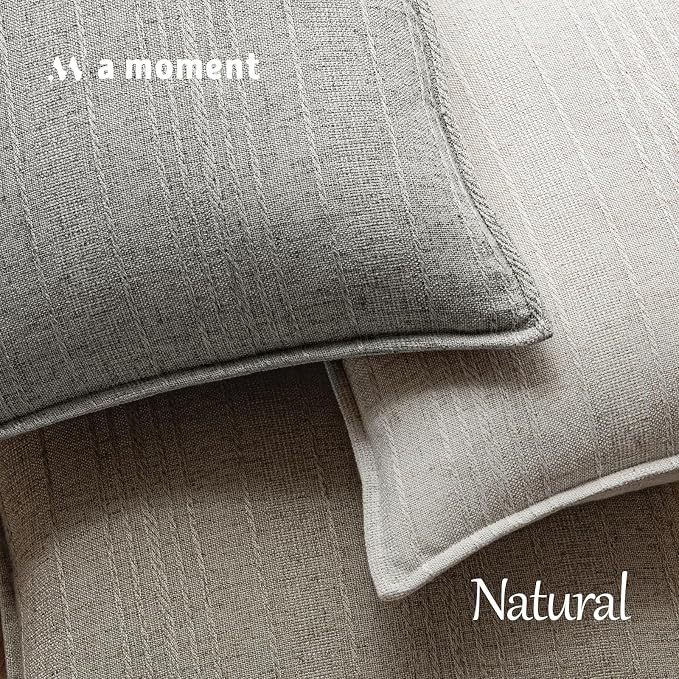 a moment Linen Pillow Covers Set of 2,Boho Farmhouse Throw Pillowcases Neutral Textured Decorative Covers for Couch Sofa Bed, Soft Linen Blend Accent Case Cushion Home Decor 18"x18"Light Grey