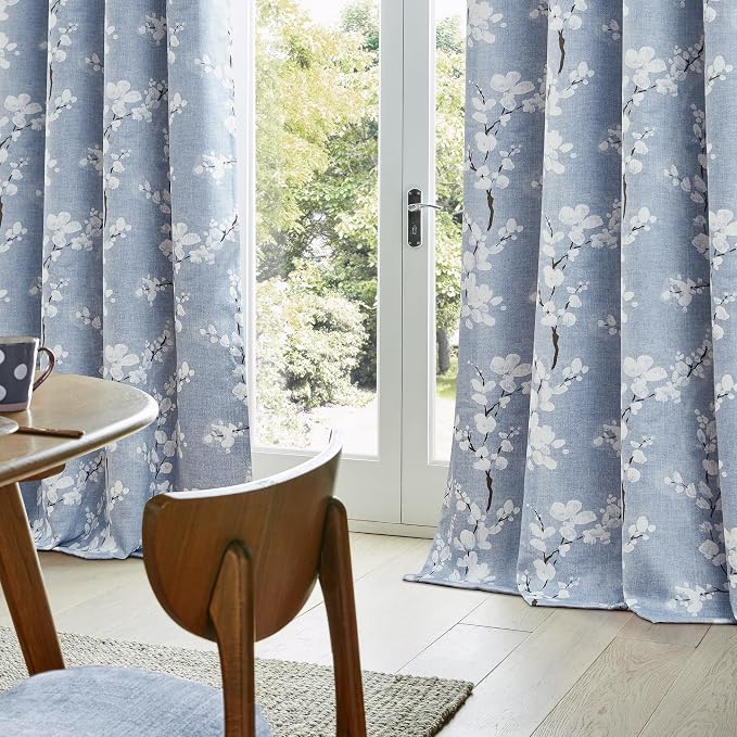 FMFUNCTEX 100% Blackout Blue Floral Curtains, Rod Pocket 18 Inch 1 Panel | Black Out Drapes, Thermal Insulated, Blossom Patterned Short Panel for Kitchen Curtains, Cafe, Bathroom, Door Glass