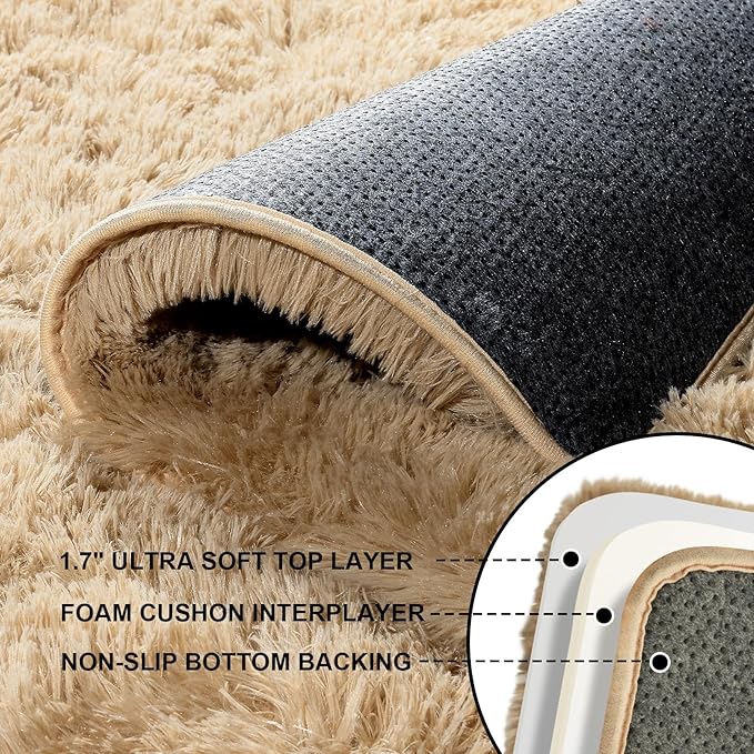 Area Rugs 9x12 Living Room, Large Fluffy Rugs for Bedroom, Fuzzy Shag Soft Non-Slip Carpet for Kids Girls and Boys Nursery Dorm Indoor Room Home Decor (9ft X 12ft, Light Tan)
