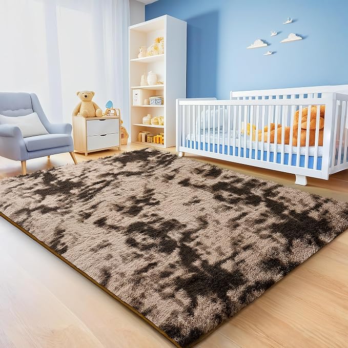 8x10 Tie-Dyed Brown Fluffy Shag Area Rugs for Living Room Bedroom | Ultra Soft Comfy, Large Fuzzy Shaggy Plush Carpet for Kids Boys Girls Teen Dorm, Modern Indoor Home Decor, Upgrade Non-Slip