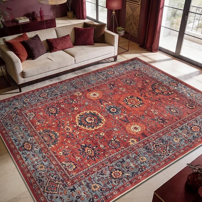 Keen Home Design 9x12 Rug - Machine Washable Area Rug with Non-Slip Backing, Ideal for Living Room, Dining Room, Bedroom - Vintage, Easy Clean, Durable, Low Pile Rug - (9' x 12')
