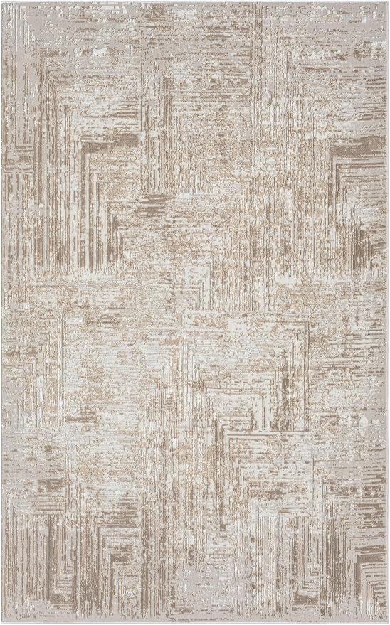 Amy Modern Abstract Area Rug for Living Room, 4x6 Contemporary Textured Geometric Beige Neutral Rug, Stain Resistant Non-Shedding Carpet for Bedroom, Dining Room or Kitchen (4' x 6', Beige)