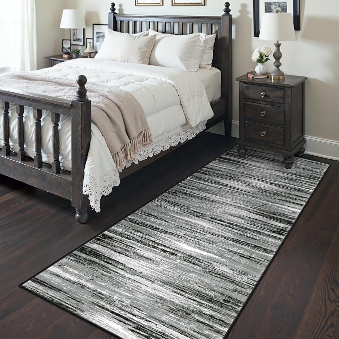 2'6 x 8' Runner Rug Non Slip,Washable Kitchen Rugs,Black | Neutral Rugs for Kitchen,Entryway,Bedroom,Bathroom,Nursery Room,Thin,Soft Runner Rug,Stain Resistant Indoor Carpet