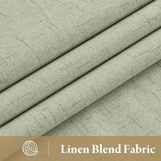 RYB HOME 100% Blackout Sage Green Linen Curtains, Light & Heat Blocking Thermal Privacy Protection Neutral Window Drapes for Living Room Bedroom, 52" W x 96" L, 2 Panels Set