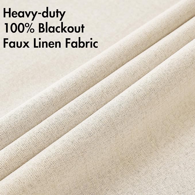 MIULEE 100% Blackout Linen Textured Curtains for Bedroom Solid Thermal Insulated Cream Beige Grommet Room Darkening Curtains & Drapes Luxury Decor for Living Room 52 x 72 Inch (2 Panels)
