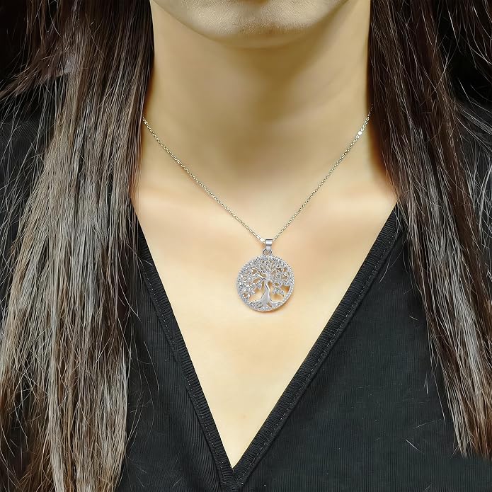 Tree of Life Necklace for Women, 925 Sterling Silver Pendant Necklace, Dainty Family Tree Celtic Jewelry, Birthday Anniversary Mothers Day Gift