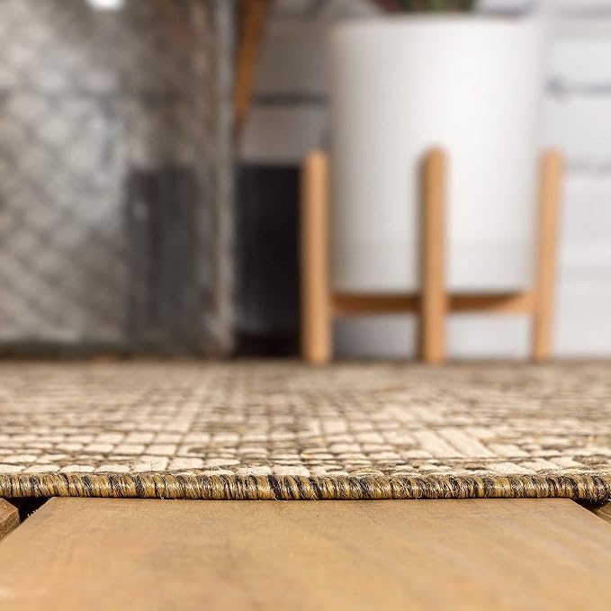 JONATHAN Y Vintage Filigree Indoor Outdoor Round Area Rug 9 Ft Beige/Brown, Madrid Textured Weave for Backyard, Patio, Porch, Easy-Cleaning, High Traffic, Pet-Friendly, Non-Shedding (SMB107B-9R)