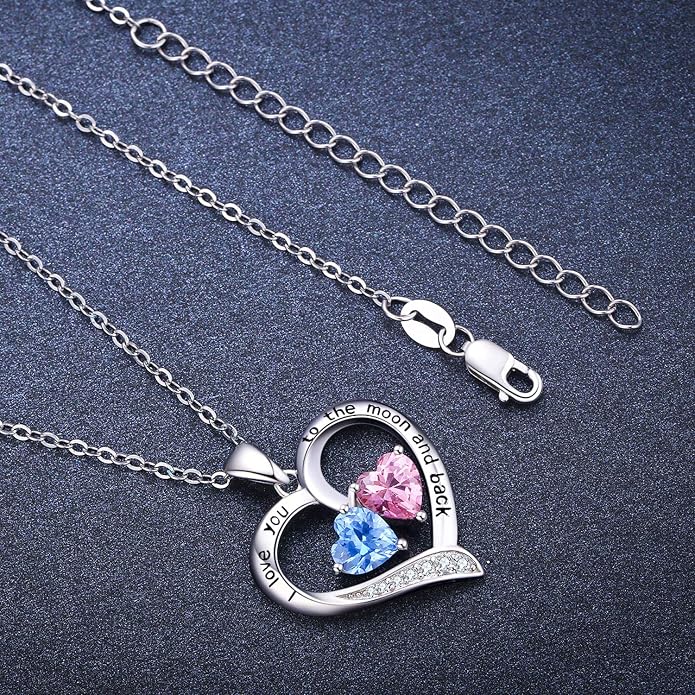 Cuoka 925 Sterling Silver Heart Necklace I Love You to The Moon and Back Pendant Sun Star Moon Necklace Jewelry for Women with Gifts Box