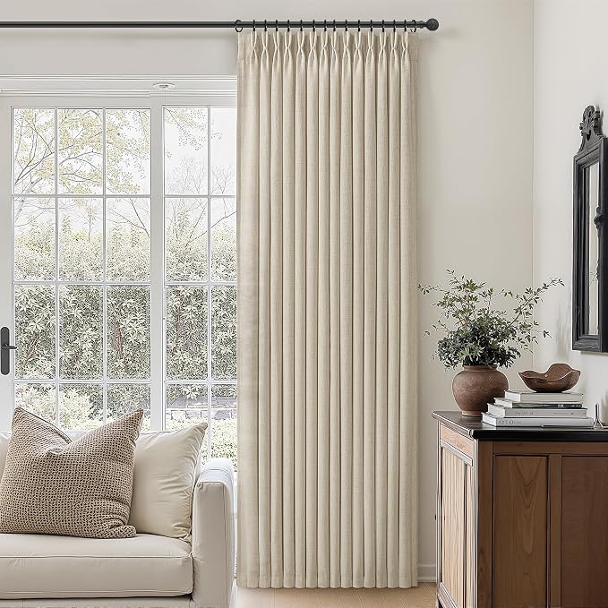 Extra Wide Linen Sheer Curtains 90 Inches Long 2 Panels Set for Bedroom, Boho Memory Trained Pinch Pleated Light Filtering Privacy Taupe Windows Curtain 70 x 90 Inch Length for Dining Room Warm Beige