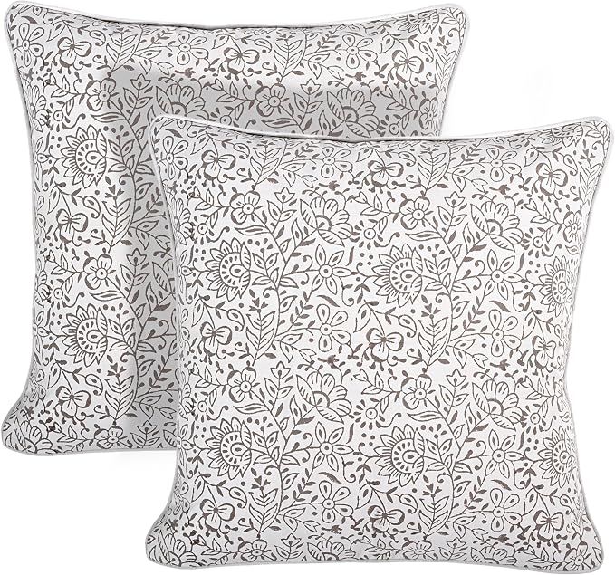 Ridhi Block Print Taupe Pillow Cover 20" x 20" (Pack of 2) Decorative Couch Pillows for Living Room, Farmhouse Chic Boho Cute Outdoor Pillows Covers Gifts for Spring, Mother's Day