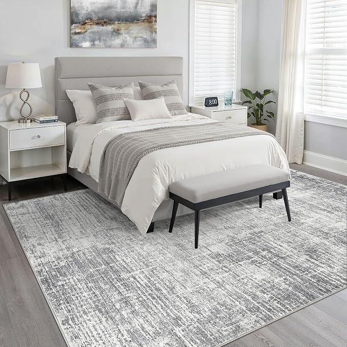 9x12 Area Rug Living Room: Washable Large Neutral Grey Rugs Abstract Soft Modern Stain Resistant Indoor Floor Non-Slip Carpet for Bedroom Nursery Kids Office Playroom Dining Room Under Table Home