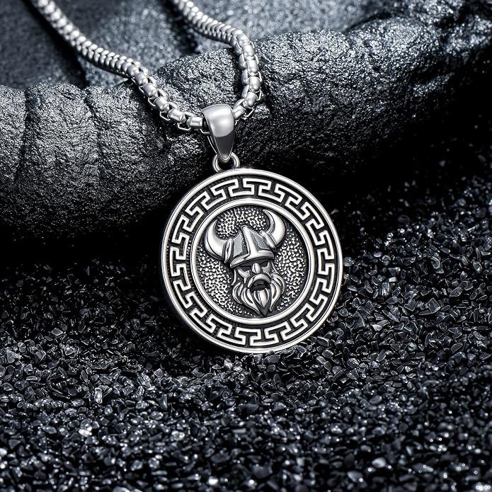 Viking Necklace for Men 925 Sterling Silver Norse Viking Pendant Norse Jewelry for Dad Husband, w/Stainless Steel Chain 22"+2"