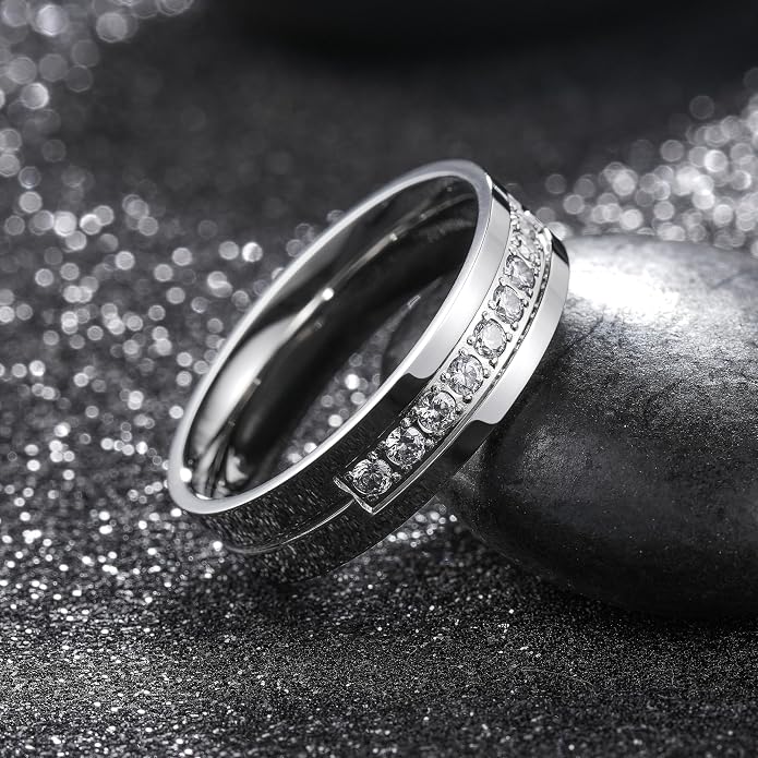 King Will Men's Titanium Wedding Band - 8mm Polished Band with Step Edges and Cross Design Featuring White Zirconia Insets Comfort Fit Size 7-14