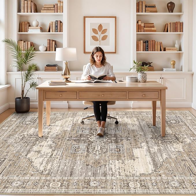 RUUGME 5x8 Washable Area Rug - Apartment Rug for Small Living Room/Bedroom/Dining Room -Stain Resistant Easy Clean Wahsable Soft Touch -Perfect for Apartments & Small Spaces 5x8 Beige