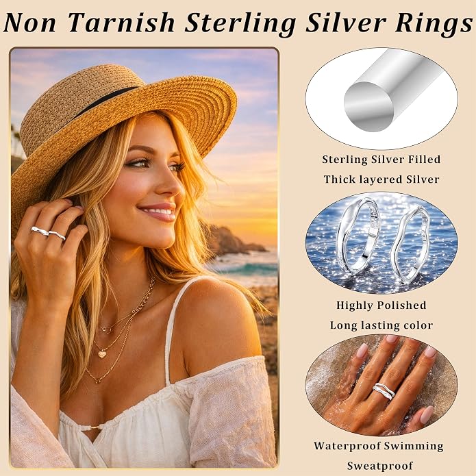 Gold Rings for Women Men Non Tarnish, Waterproof Chunky 14K Gold Plated Dainty Stackable Rings Trendy Statement Pinky Thumb Rings Engagement Eternity Wedding Band Ring Stacking Gold Jewelry Size 3 4 5 6 7 8 9 10 11