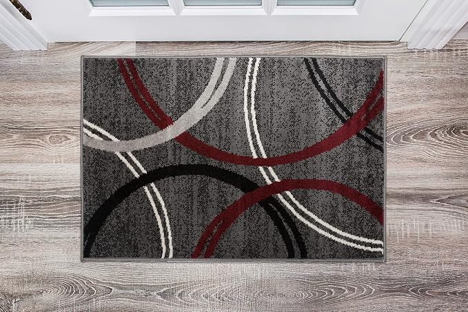 Rugshop Wavy Circles Modern Non-Shedding Accent Area Rug Red 2' x 3'