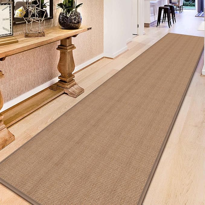 15ft Natural Jute Hallway Runner Rug Non Slip Washable, Rubber Backed Long Indoor Entryway Runner, Absorbent Kitchen Carpet Sink Rug, Camel