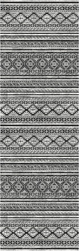 RUGSURE Washable Area Rugs 2'6'' x 8' - 1/6 Thick - Moroccan-Inspired -Stain & Water Resistant Non-Slip - Resistant Rug for Living Room, Bedroom, Nursery, Pet & Child Friendly (Black)
