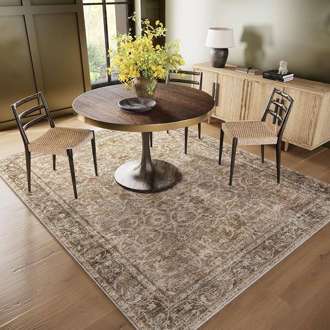 Washable Rugs for Living Room: 6x9 Area Rugs for Bedroom Ultra Soft Non-Slip Stain Resistant Vintage Boho Large Carpet for High-Traffic Dining Room - Farmhouse Decor