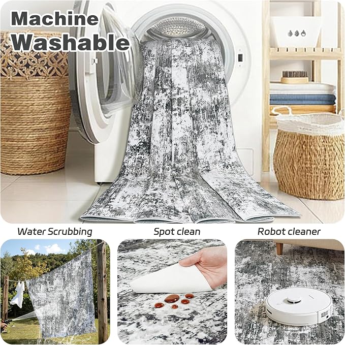 6x9 Area Rugs Living Room Rug Modern Abstract Neutral Washable Rugs Non Slip Soft Carpet Large Area Rug Low Pile Stain Resistant Non Shedding for Bedroom Nursery Dining Room Home Office Gray