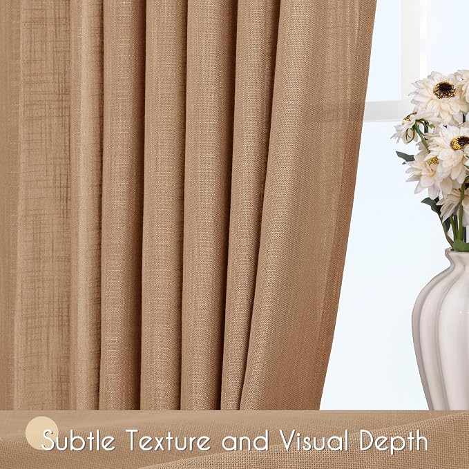 Brown Curtains for Living Room Back Tab Modern Farmhouse Semi Sheer Curtains 84 inches Long 2 Panels Set Muted Neutral Window Curtain for Dining Room Bedroom 52x84